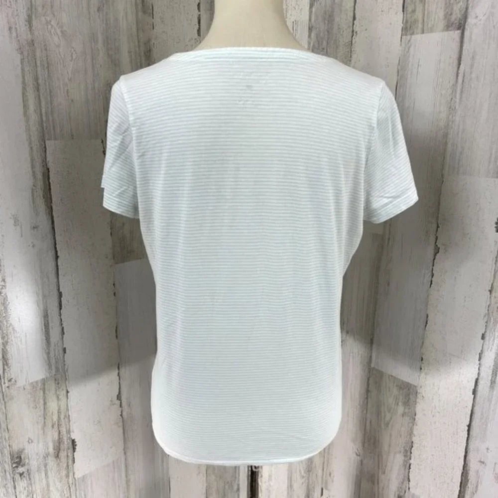 Talbots Women's Light Green Striped Semi Sheer Short‎ Sleeve Shirt Top Blouse M